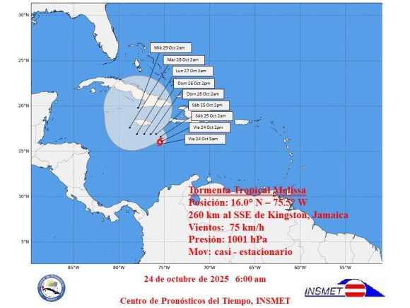 Aviso de ciclón Tropical 7. Tormenta Tropical Melissa.Melissa casi estacionaria en el mar Caribe