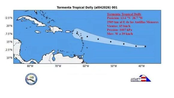 En este momento estás viendo Aviso de ciclón tropical No. 3: Dolly se disipa sobre las aguas del Atlántico Central