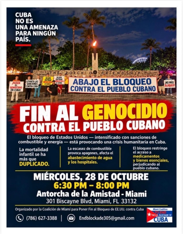 Bajo el lema “¡Abajo el bloqueo!”, Miami convoca una concentración por Cuba